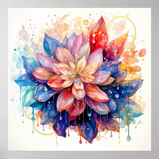 Abstract Vibrant Watercolor Flower Art Poster (Front)