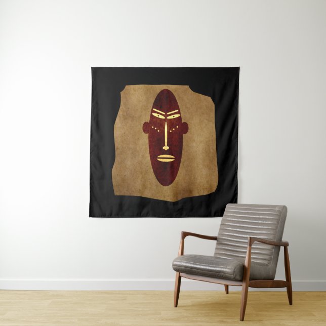 Abstract vintage African tribal face art drawing Tapestry (In Situ)