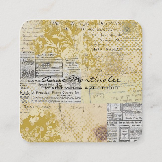 Abstract Vintage Collage Square Business Card (Front)
