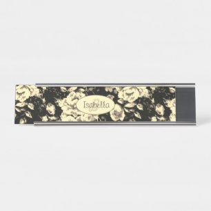 Abstract vintage floral sparkle glass Monogram Desk Name Plate