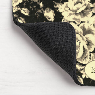 Abstract vintage floral sparkle glass Monogram Mouse Mat