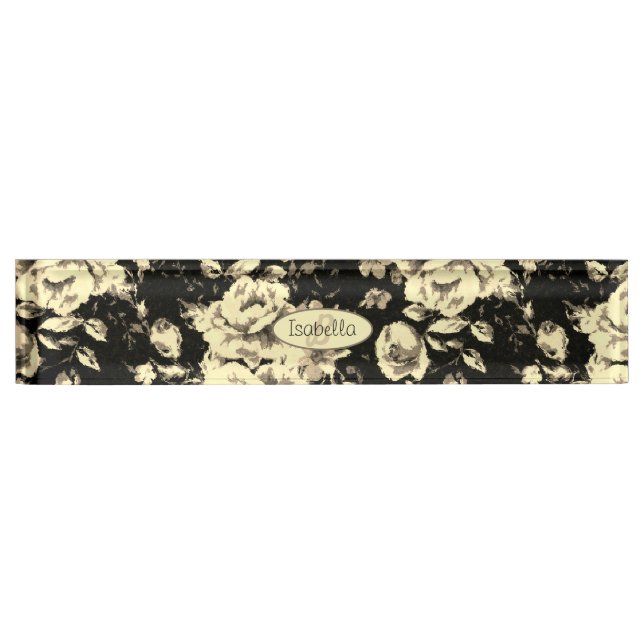 Abstract vintage floral sparkle glass Monogram  Nameplate (Front)