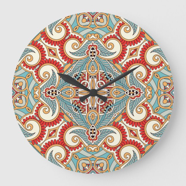 Abstract Vintage Graphical Repeat Wallpaper Large Clock (Front)