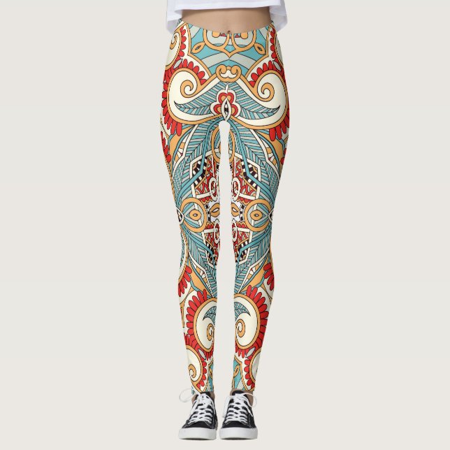 Abstract Vintage Graphical Repeat Wallpaper Leggings (Front)