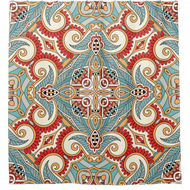 Abstract Vintage Graphical Repeat Wallpaper Shower Curtain (Front)