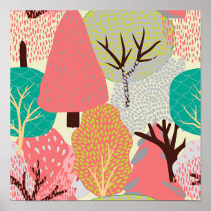Abstract Vintage Green Trees Poster