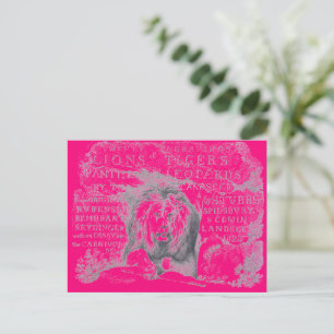 Abstract Vintage Lion Painting Pink Postcard