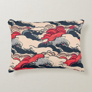 Abstract Vintage Ocean Waves Japanese Style Art   Decorative Cushion