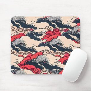 Abstract Vintage Ocean Waves Japanese Style Art   Mouse Mat
