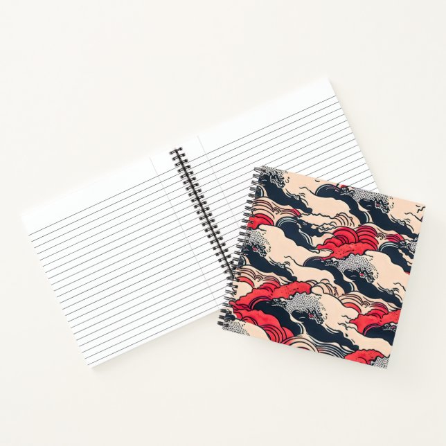 Abstract Vintage Ocean Waves Japanese Style Art | Notebook (Inside)