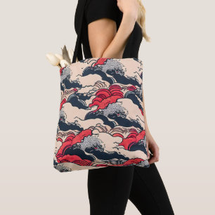 Abstract Vintage Ocean Waves Japanese Style Art Tote Bag