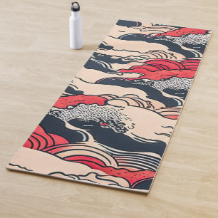 Abstract Vintage Ocean Waves Japanese Style Art   Yoga Mat
