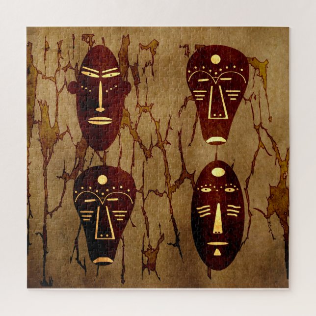 Abstract vintage old African tribal  face drawing Jigsaw Puzzle (Vertical)
