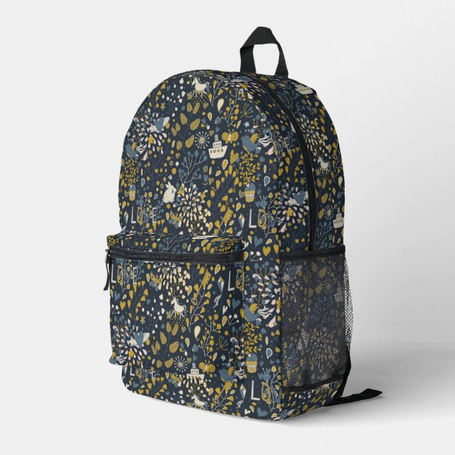Abstract vintage pattern printed backpack (Back Corner Right)