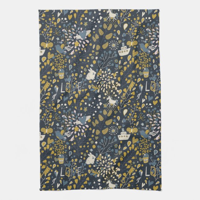 Abstract vintage pattern tea towel (Vertical)