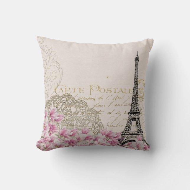 Abstract Vintage Romantic Paris Eiffel Tower Art Cushion (Front)