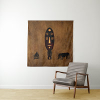 Abstract vintage silhouette African tribal scene