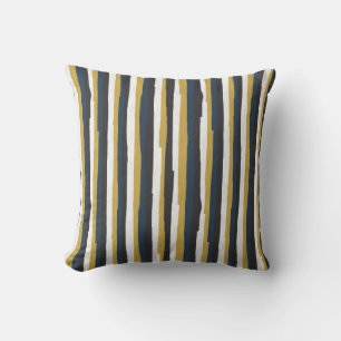 Abstract vintage stripes golden navy cushion