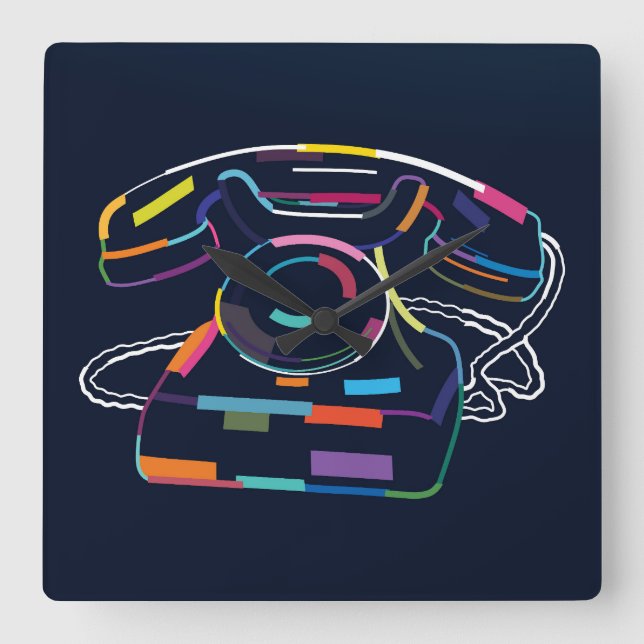 Abstract vintage telephone square wall clock (Front)