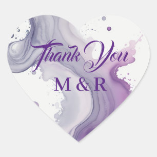 Abstract Violet and Pink Watercolor Thank You Heart Sticker
