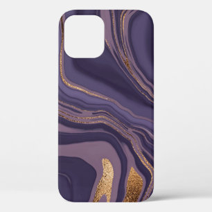 Abstract violet marble with gold iPhone 12 case