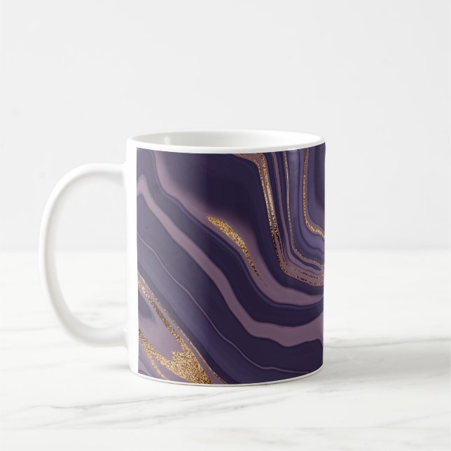 Abstract violet marble with gold coffee mug (Left)