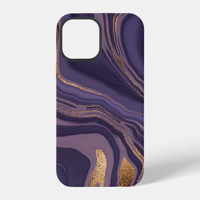 Abstract violet marble with gold iPhone case (Back)