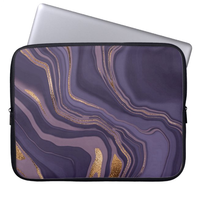 Abstract violet marble with gold laptop sleeve (Front)
