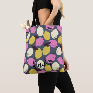 Abstract Violet Pink Yellow Lemon Pattern Tote Bag