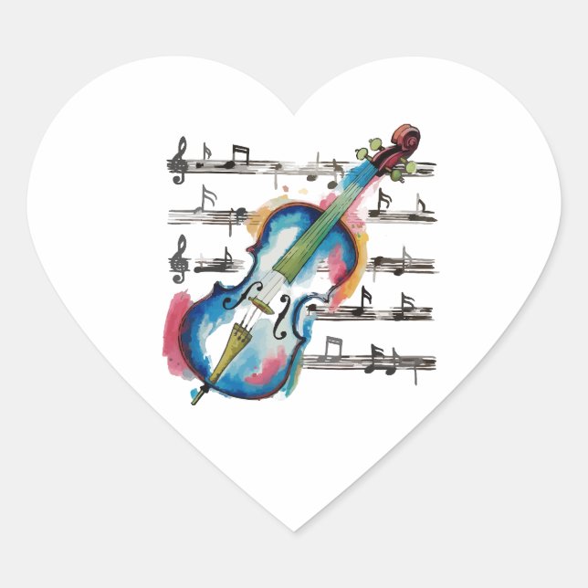 Abstract violin heart-shaped stickers (Front)