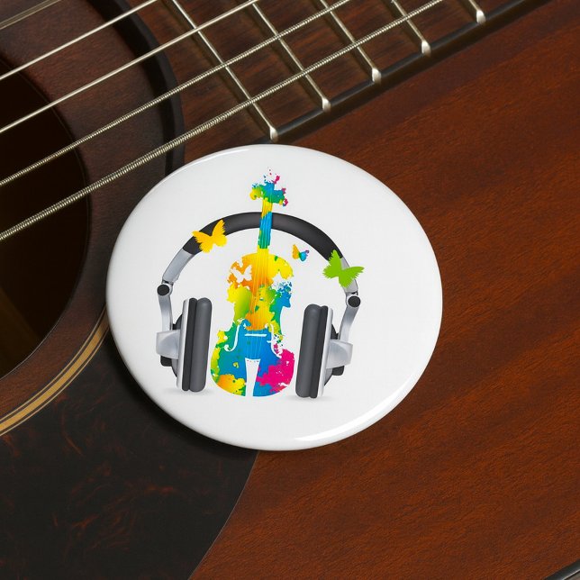 Abstract Violin with Headphones and Music Art  7.5 Cm Round Badge (Creator Uploaded)