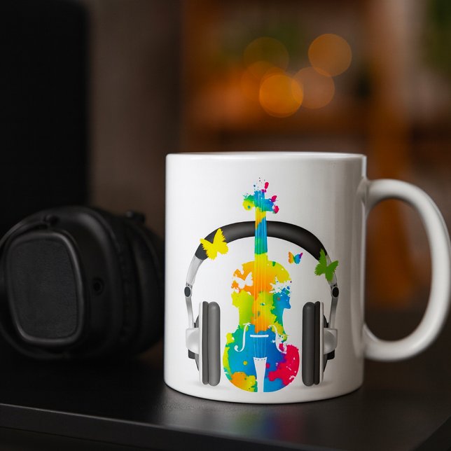 Abstract Violin with Headphones and Music Art  Coffee Mug (Creator Uploaded)
