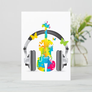 Abstract Violin with Headphones and Music Art  Invitation