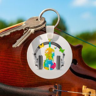 Abstract Violin with Headphones and Music Art  Key Ring