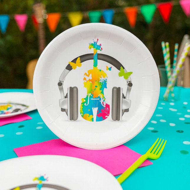 Abstract Violin with Headphones and Music Art  Paper Plate (Creator Uploaded)