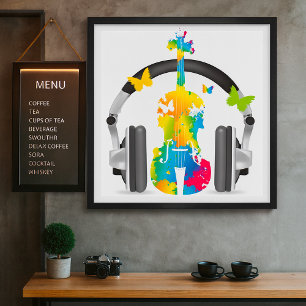 Abstract Violin with Headphones and Music Art  Poster