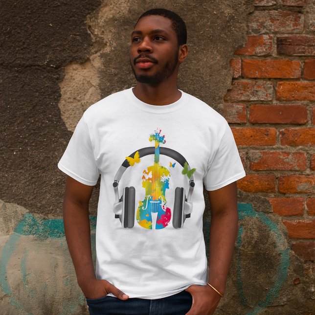 Abstract Violin with Headphones and Music Art  T-Shirt (Creator Uploaded)
