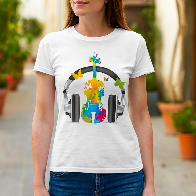 Abstract Violin with Headphones and Music Art  T-Shirt (Creator Uploaded)