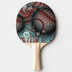 Abstract Vivid Blue Fantasy Fractal Art Monogram Ping Pong Paddle