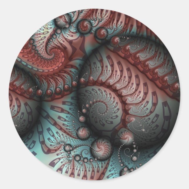 Abstract Vivid Fantasy Fractal Art Brown Blue Classic Round Sticker (Front)
