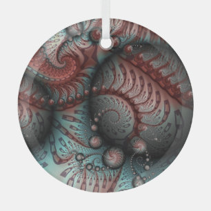 Abstract Vivid Fantasy Fractal Art Brown Blue Glass Tree Decoration