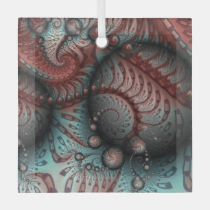 Abstract Vivid Fantasy Fractal Art Brown Blue Glass Tree Decoration