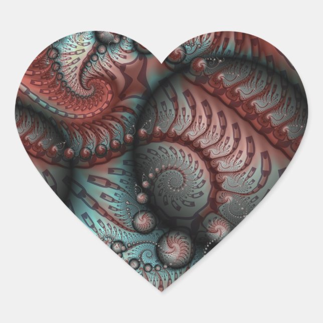Abstract Vivid Fantasy Fractal Art Brown Blue Heart Sticker (Front)