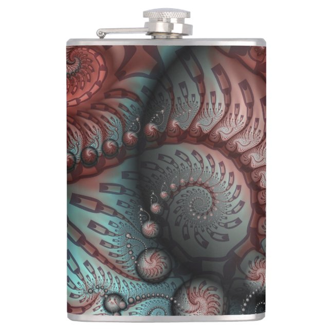 Abstract Vivid Fantasy Fractal Art Brown Blue Hip Flask (Front)