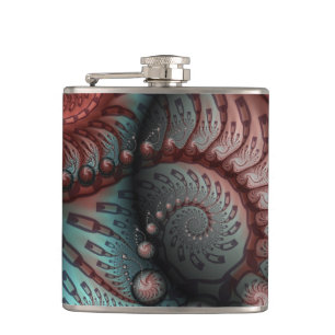 Abstract Vivid Fantasy Fractal Art Brown Blue Hip Flask