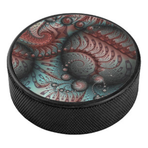 Abstract Vivid Fantasy Fractal Art Brown Blue Hockey Puck
