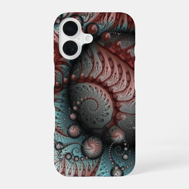 Abstract Vivid Fantasy Fractal Art Brown Blue iPhone 16 Case (Back)