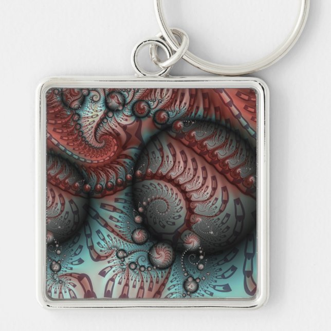 Abstract Vivid Fantasy Fractal Art Brown Blue Key Ring (Front)