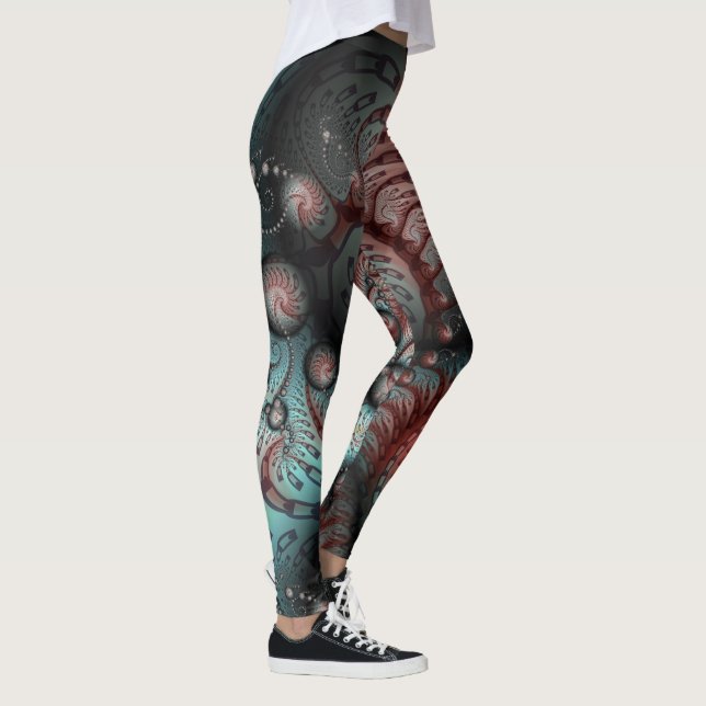 Abstract Vivid Fantasy Fractal Art Brown Blue Leggings (Right)
