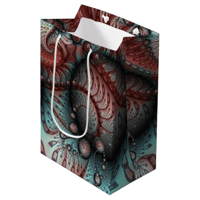 Abstract Vivid Fantasy Fractal Art Brown Blue Medium Gift Bag (Front Angled)